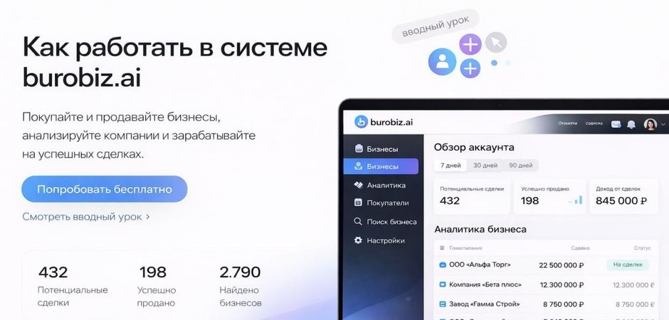 BUROBIZ AI: SaaS-платформа для брокеров, агентов, агентств и инвесторов в сфере готового бизнеса