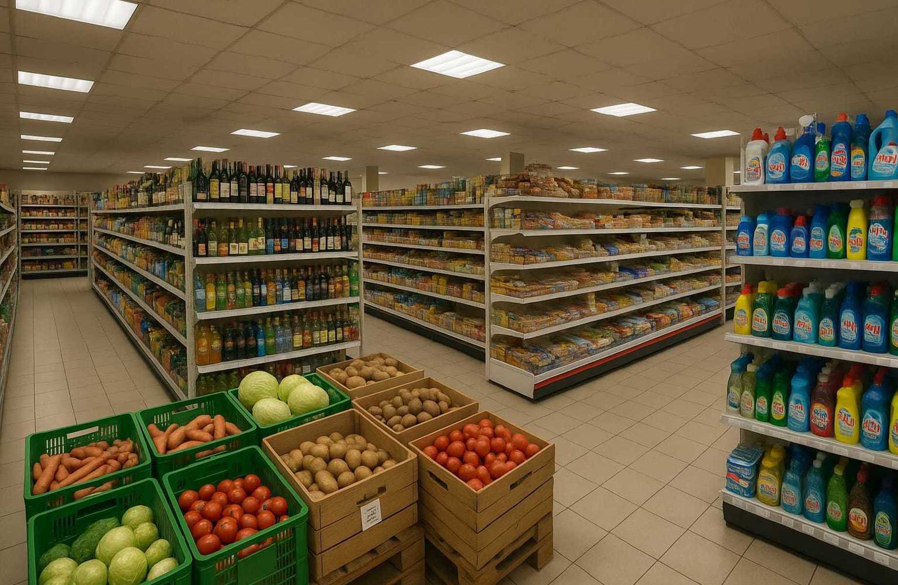 Магазин продуктов по себестоимости товарного остатка/прибыль от 200000