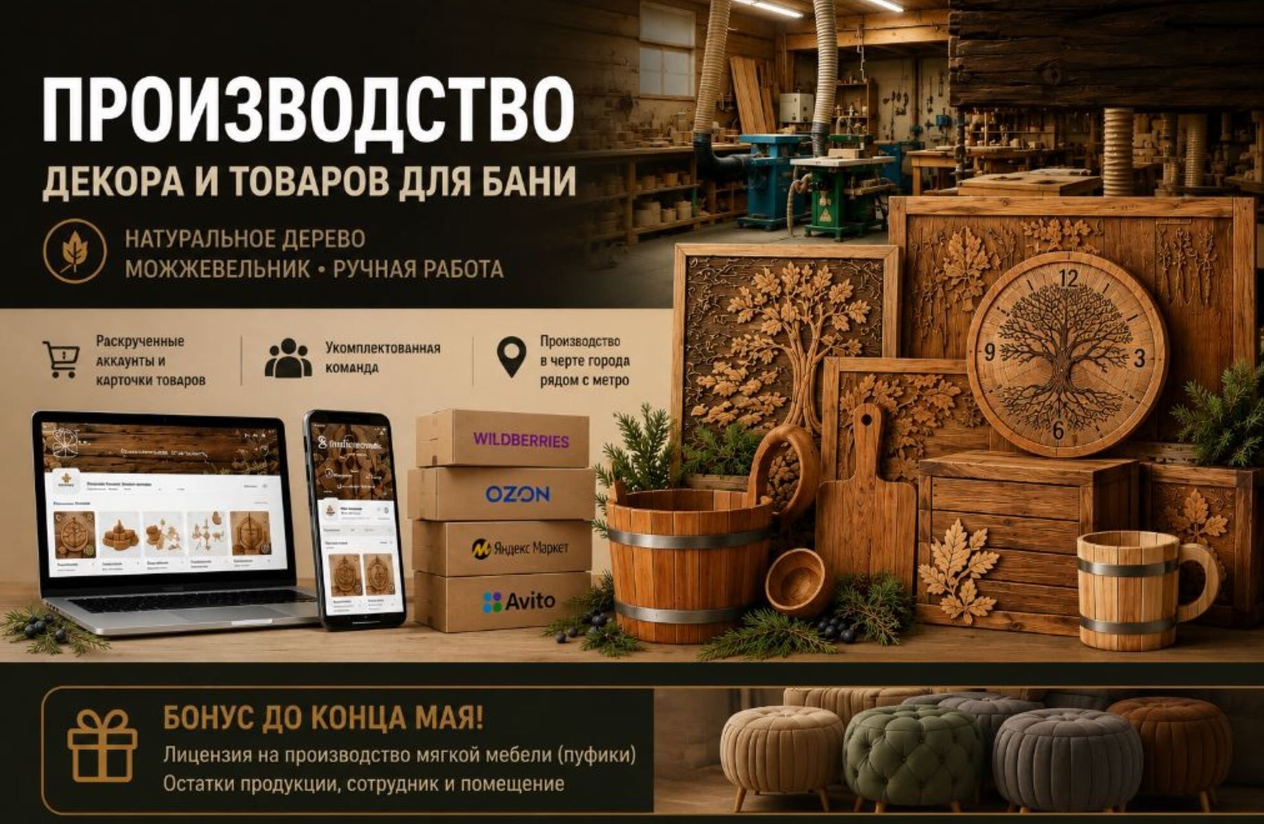 Производство товаров для бани//окупаемость 10 мес.