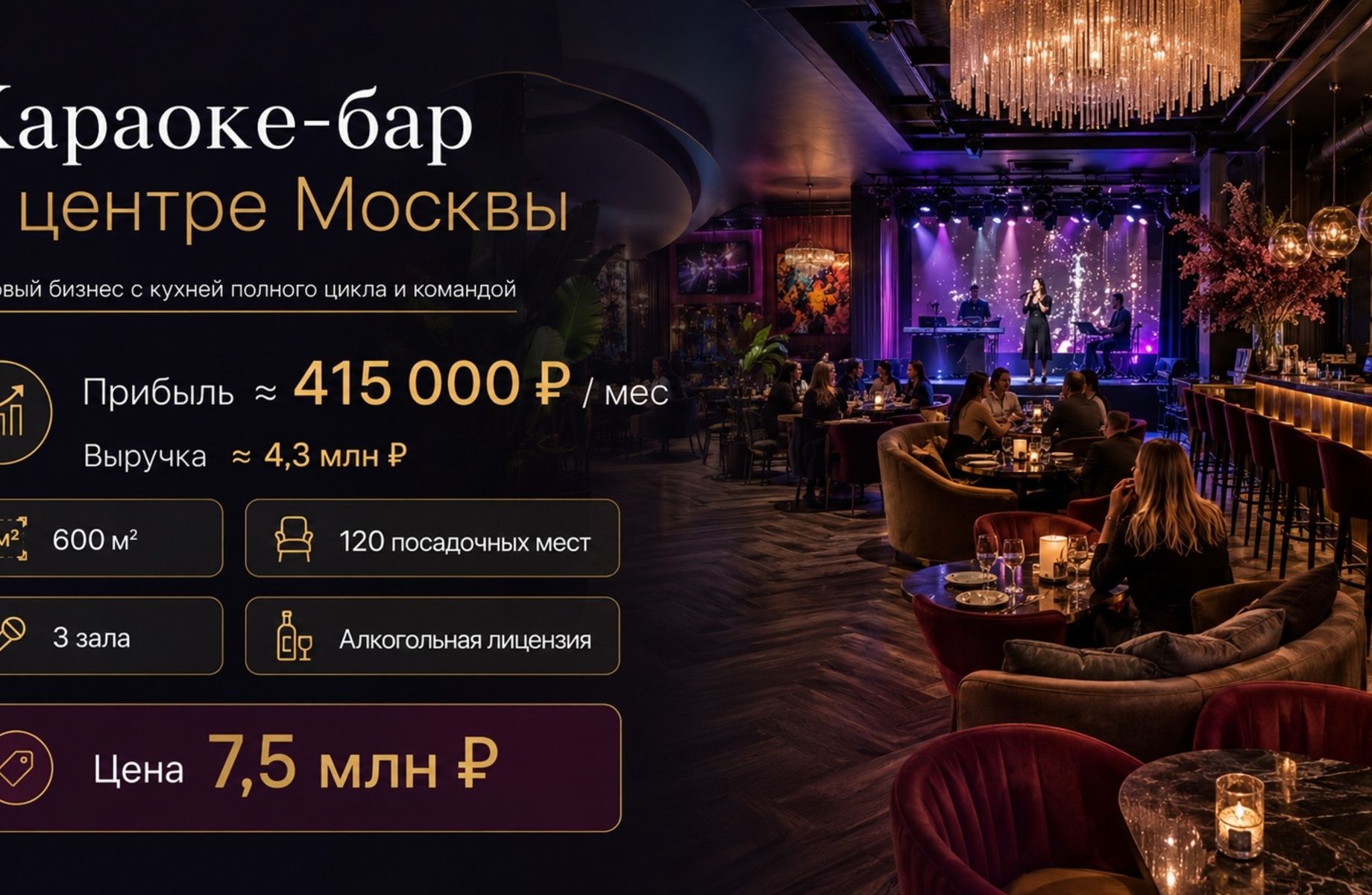 Фото 1 Караоке-бар в центре Москвы | Прибыль ≈ 415 000 ₽ в месяц