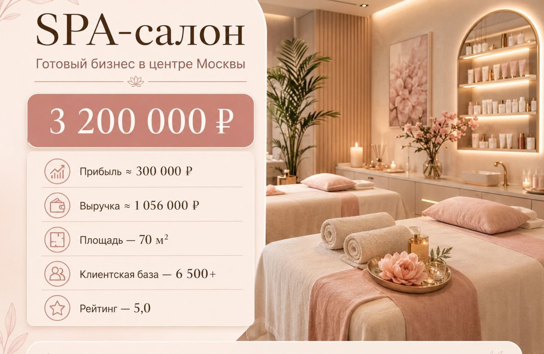 SPA-салон в центре Москвы — прибыль ≈ 300 000 ₽ в месяц