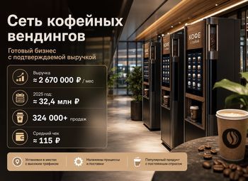 Фото 1 Сеть кофейных вендингов — выручка ≈ 2 670 000 ₽ в месяц