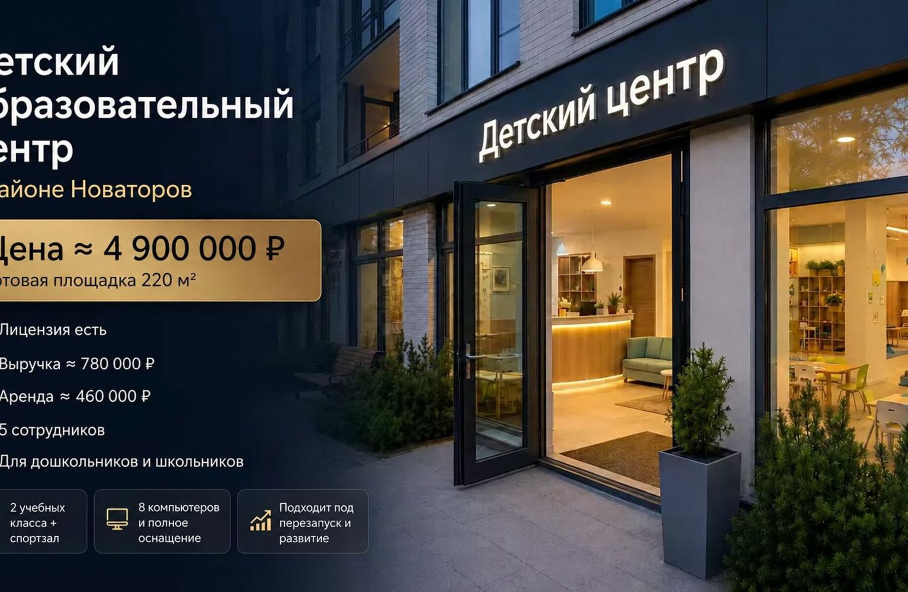 Фото 1 Детский образовательный центр — готовая площадка 220 м²